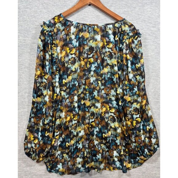 Frye & Co Womens Floral Print Semi Sheer Peasant Blouse 3X Floral - Picture 7 of 7